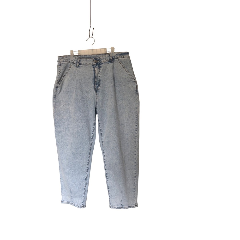 Acid‎ Wash High Waisted Pleated Mom Jeans Light Blue Size 18
